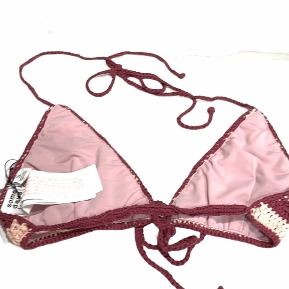 NWT Some Days Lovin Miles Crochet Bikini Top SZ S Pink Red Stripe - Picture 5 of 8